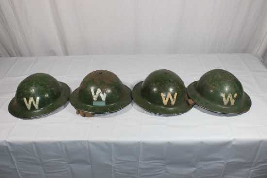 4 WW2 British Air Raid Warden W Helmets W/ Liners.