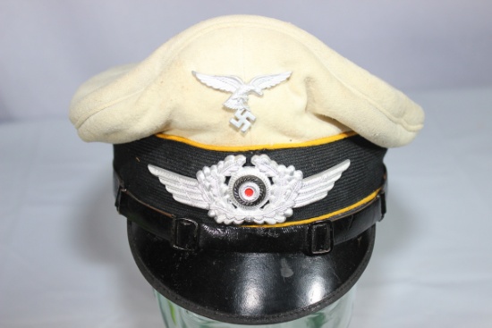 WW2 German Luftwaffe Enlisted White Flight Piped Visor Cap. Reproduction.