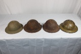 Lot of 4 US WW1 Helmet Shells. 2 Are Ground Dug.