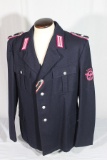 German Fire Protection Police Jacket. Loipersbach. KVK Ribbon. US Oak Leaf On Shoulder Board.