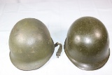 Lot of 2 Rear Seam Swivel Bale US Vietnam Era M1 Helmets W/ Standard Liners.