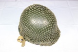 Early US WW2 Fixed Bale Helmet W/ Net & Liner. Heat Stamp 59B.
