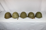 Lot of 5 Post WW2 Russian SSh-40 Steel Combat Helmets. Early. 1 W/ Red Star.