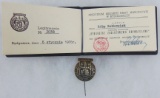 Polish Badge of the Distinguished Citizen of Bydgoszcz with Award Document