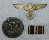 3pcs-WW2 German Other Organizations Visor Cap Eagle-WW1 2 Place Ribbon Bar-1938 Rally Badge