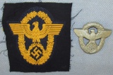 2pcs-Scarce Nazi Water Police Embroidered Shoulder Insignia- Metal Visor Cap Device