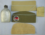 5pcs-WW2 Period U.S. Canteen-Field Dressing-Garrison Caps-Scarce Wisconsin State Guard Patch