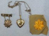 3pcs-WW2 Period USMC Sweetheart Locket-Cloth Major Rank-Sterling USA Pin