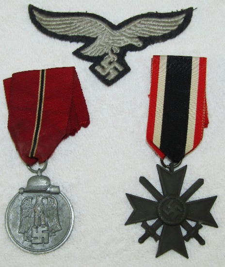 3pcs-WW2 German Luftwaffe Breast Eagle-Eastern Front/War Merit Cross 2nd Class Medals