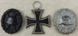 3pcs-WW1 Black & Silver Wound Badges. Iron Cross 2nd Class-3pc With Magnetic Center-Maker Stamped