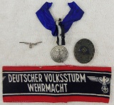 3pcs-WW2 Wehrmacht 4 Year Service Medal W/Device-Black Wound Badge-VOLKSSTURM Armband