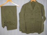 Early WW2 Period U.S. Army HBT Shirt/Pants-Large Size-Serial Number Stampings