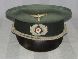 German Officer's Visor Cap W/Light Blue Piping-Supply/Vehicle Troops-Leather Visor