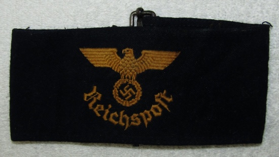Scarce WW2 Period German Postal Worker's "Reichspost" Armband W/Metal Buckle Device