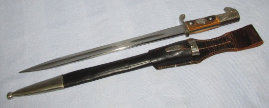 Nazi Police Stag Grip Dress "Bayonet" W/Scabbard/Leather Frog-Number Stamping-P.D. LUNESCHLOSS