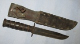 USMC Fighting Knife By Camillus With Leather Scabbard-1944 Etching