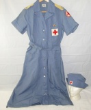 WWII American Red Cross Nurse's Blue Cotton Dress W/Matching Hat