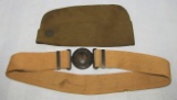 2pcs-WW1 U.S. Army Garrison Cap For Enlisted-M1905/1910 Khaki Web Belt W/U.S. Buckle