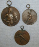 3pcs-Weimar Period German Sports Award Medallion In Bronze-Shot Put-Javelin