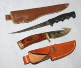 2pcs-Ducks Unlimited Knives With Leather Sheaths By Imperial & BUCK