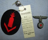 2pcs-Kriegsmarine Light Artillery Gun Chief patch W/Factory Tag-Eagle/Cockade Device For Round Cap