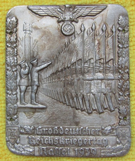 1939 Dated "Greater Germany Veterans Day" Metal Plaque Device