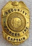 1960's State Of North Carolina Security Forces Inc. Captain's Badge (Without Comma)