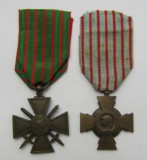 2pcs-WW1 French Croix De Guerre/Combatant Medals