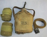 4pcs-WW1 U.S. Soldier Wool Legging Wraps-Combat Belt-Canteen W/Cavalry Cover And Saddle Strap