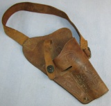 Rare WW2 .45 M1911-A1 Pistol Shoulder Holster With Period Hand Tooled Navigator Wing-Named