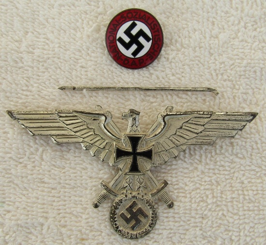 2pcs-Early RZM M1/157 NSDAP Party Pin-Veteran's Organization Metal Breast Eagle W/Loose Pin
