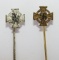 2pcs-Third Reich Period Faithful Service Medal Stick Pins In Gold & Silver