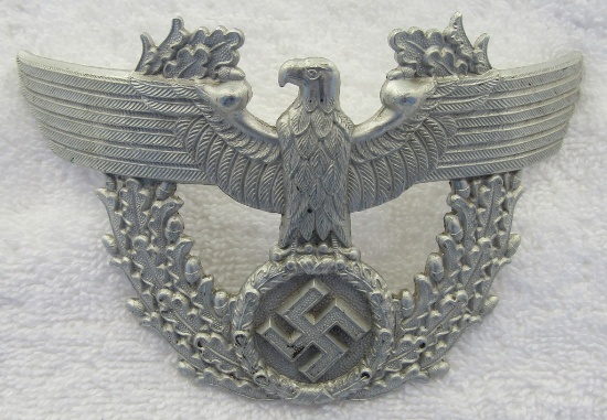 Nazi Police Shako Eagle Front Plate Device-B & N Maker Marked