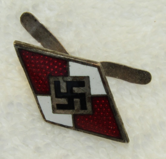 Scarce Original Hitler Youth Knife Enameled Grip Insignia W/Reverse "Spring" Clips Intact