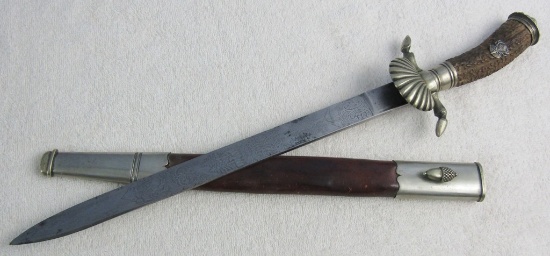 Early WW2 Deutsche Jägerschaft Hirschfanger/Cutlass W/Clamshell Guard-Engraved Blade-CLEMEN & JUNG