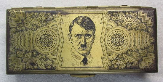 Scarce Tin Litho Humidor With Adolf Hitler Graphic