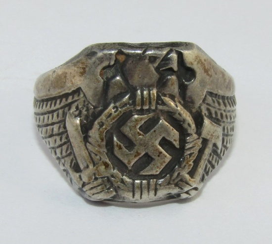 Original WW2 Period German Soldier Sterling Ring-Art Deco Stylized Eagle/Swastika