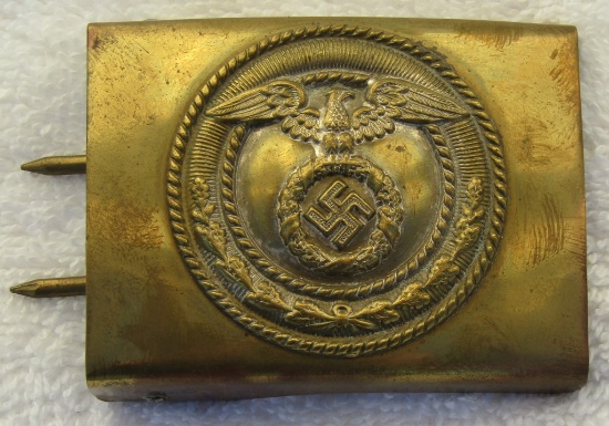 Early 2 Piece Stamped Brass Construction SA Belt Buckle For Enlisted-"LINDEN & FUNKE" Stamped Maker