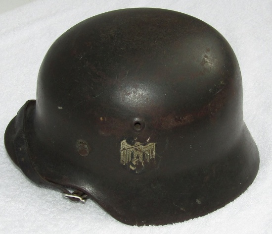 M40 Single Decal Heer Helmet-ET62 Lot # 971-Period Italian M33 Liner/Leather Chin Strap