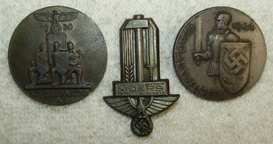 3PCS-Early Third Reich NSDAP Rally Badges-1934 & 1936 Dated-Scarce Early Examples