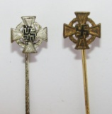 2pcs-Third Reich Period Faithful Service Medal Stick Pins In Gold & Silver