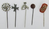 5pcs-Misc. WW2 Period Stick Pins-DAF, NSBO,SA, War Merit Cross 1st Class Etc.
