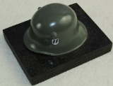 Post War Double Decal Waffen SS Transitional Helmet Desk Ornament With Marble Base