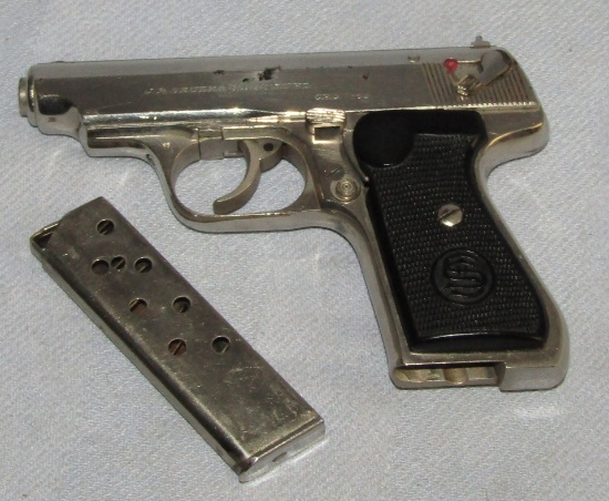 Wehrmacht Proofed Sauer & Sohn Model 38H 7.65 Cal. Pistol-Late War Variant-Nickel Finish