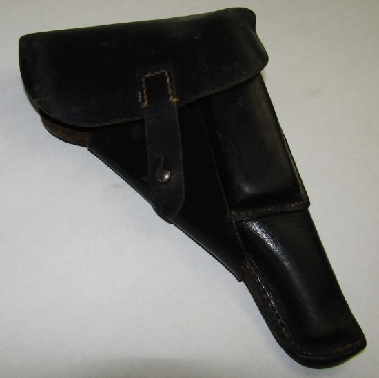 1944 Dated P38 Soft Shell Leather Holster-"dkk" Maker-Police Type Closure Strap