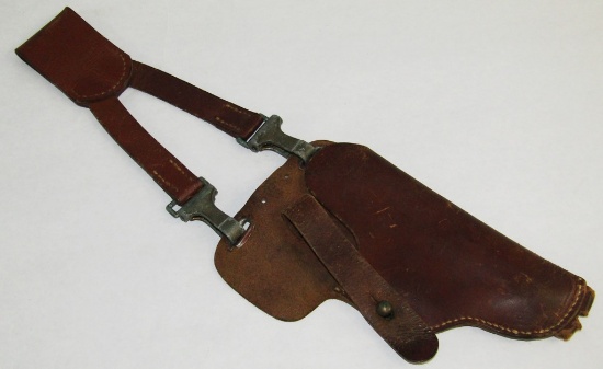 PPK Shoulder Type Brown Finish Leather Holster With Pebbled Clip Hanger Strap