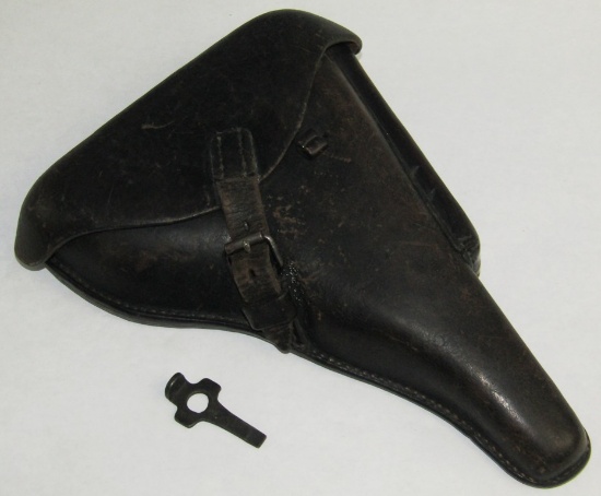 1939 Dated Black Finish Leather Luger Holster With Take Down Tool