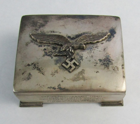 WW2 Luftwaffe Presentation Shooting Competition Cigarette Box-Silver Hallmarked