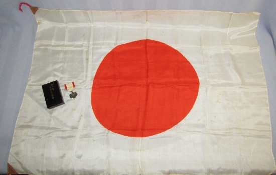 2pcs-WW2 Japanese Silk Hinomaru Flag-Cased Order Of The Rising Sun