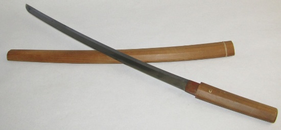 Mid 1600’s Shinto Wakizashi Blade In Wooden Shirasaya Mounts.